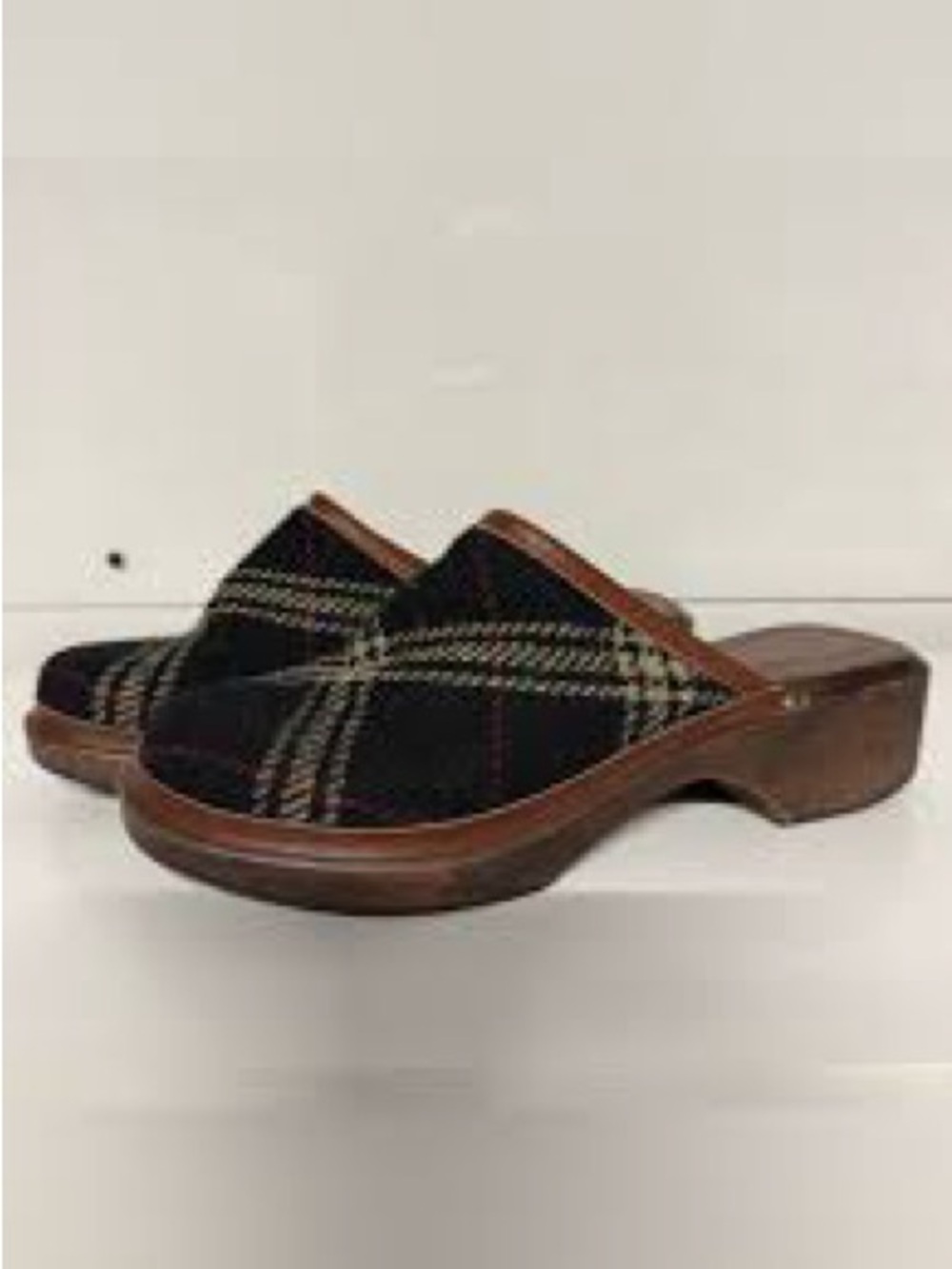 J. Crew navy  Plaid Clog Mules with Brown Trim size 7